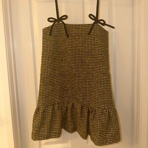 Ganni Houndstooth Mini Dress with Black Bow Straps